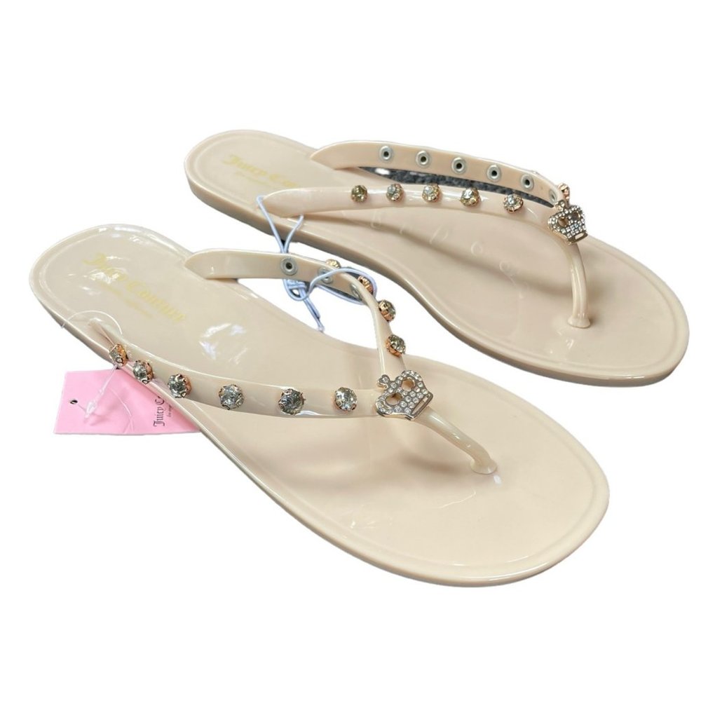 NWOT Juicy Couture Womens Sandal Size 10 Beige Flip Flop Studded Rhineston🌸 - Picture 5 of 15